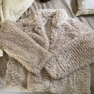 Faux Fur Blush Bomber Jacket, Size M